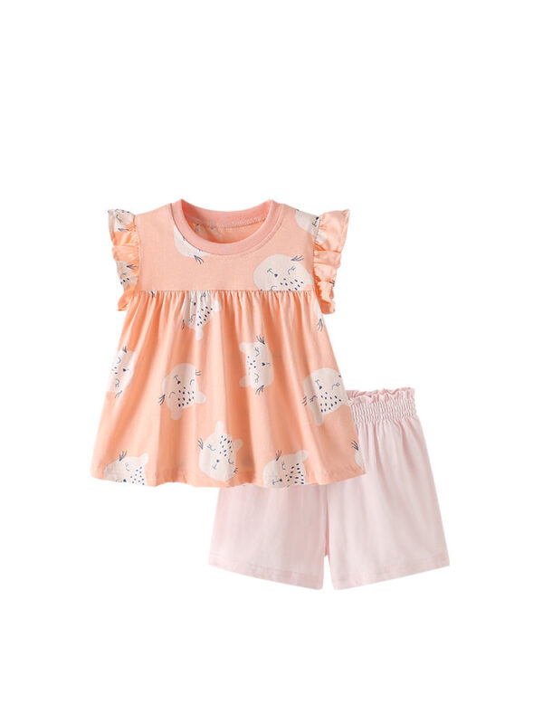 Summer Baby Kids Cartoon Leopards Pattern Top and Pink Shorts Clothing Set for Girls - Image 5
