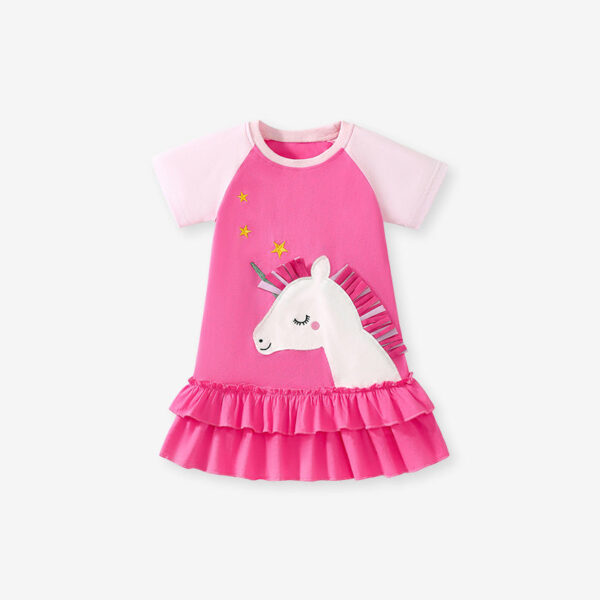 Summer Arrival Cartoon Unicorn Pattern Short Sleeves Dress for Stylish Girls - Image 11