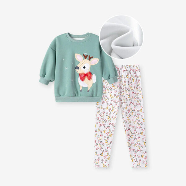 Spring and Autumn Girls Animals Cartoon Pattern Long Sleeves Sweatshirt and Floral Pants Christmas Clothing Set - Image 10