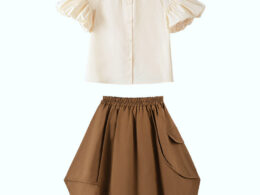 Summer Hot Selling Girls Solid Color Single Breasted Short Sleeves Shirt And Irregular Skirt Clothing Set