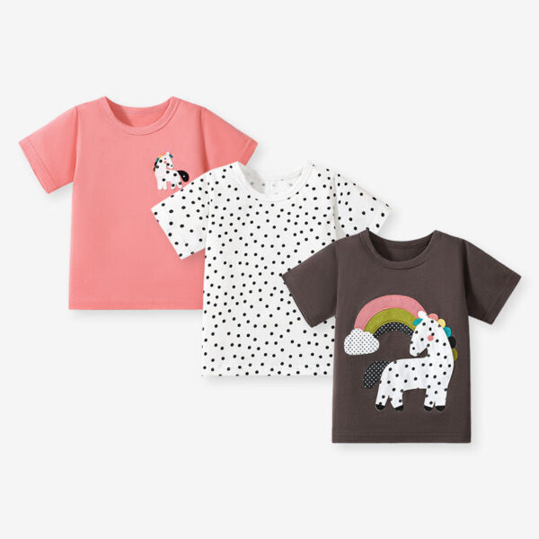 Girls’ Dots Cartoon Pattern Short Sleeves T-shirt in European and American Style for Summer - Image 5