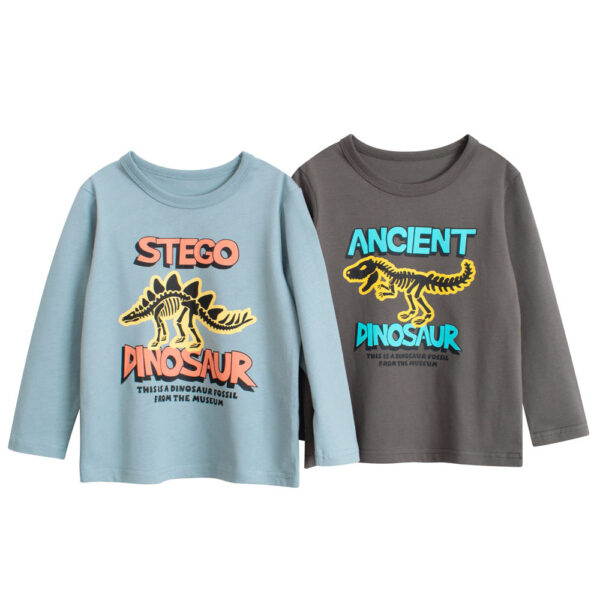 Autumn Baby Kids Boys Letters and Cartoon Print Long Sleeves Crew Neck Base Top Shirt - Image 3