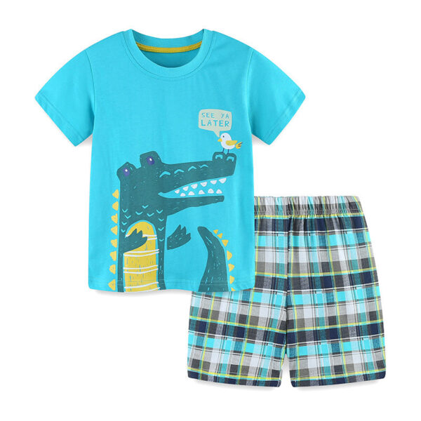Summer Baby Kids Animals Cartoon Pattern T-shirt and Shorts Clothing Set for Boys - Image 5