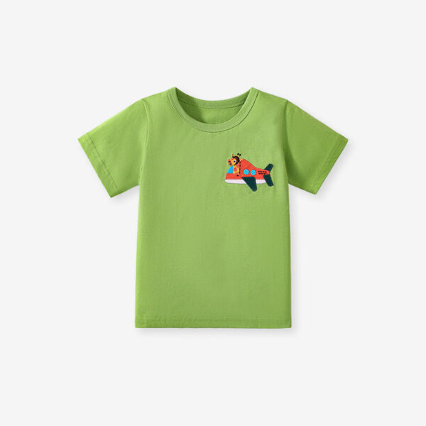 Boys Kids’ Air Plane Cartoon Embroidered T-shirt in European and American Style for Summer - Image 5