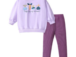Spring and Autumn Girls Cartoon Turnip Brothers Pattern Long Sleeves Crew Neck Top Sweatshirt and Pants Clothing Set