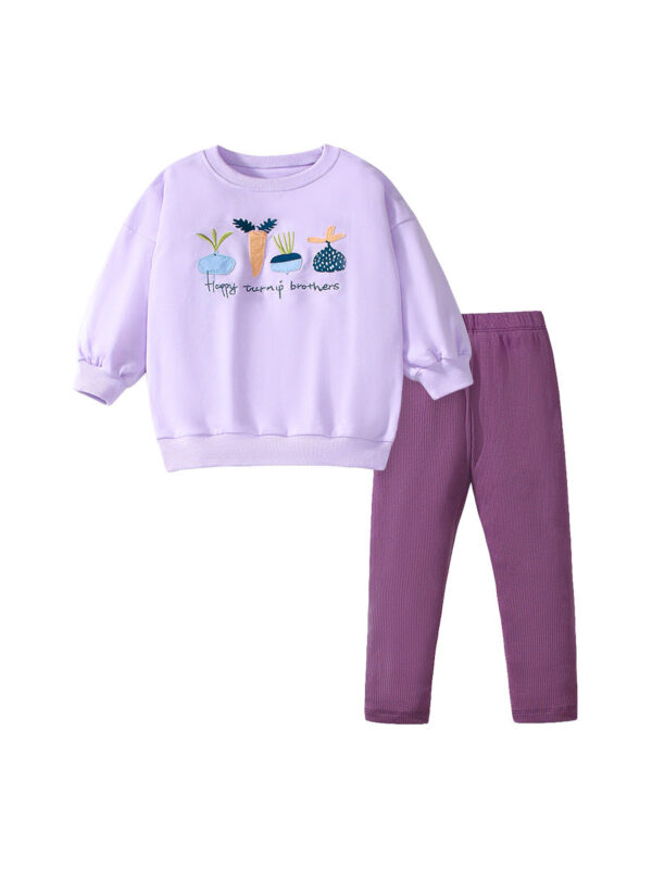 Spring and Autumn Girls Cartoon Turnip Brothers Pattern Long Sleeves Crew Neck Top Sweatshirt and Pants Clothing Set - Image 10