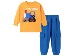 Spring and Autumn Boys Train Cartoon Pattern Long Sleeves Shirt and Pants Clothing Set