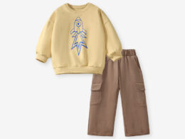 High Quality Spring And Autumn Boys Rocket Print Long Sleeves Top Sweatshirt And Pants Clothing Set