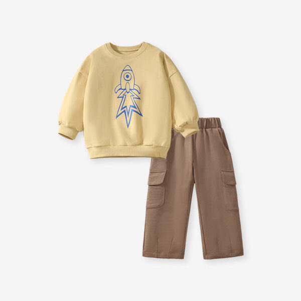 High Quality Spring And Autumn Boys Rocket Print Long Sleeves Top Sweatshirt And Pants Clothing Set - Image 11