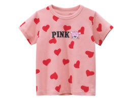 Baby Girls Heart Print Round Collar Short-Sleeved Tee Shirts
