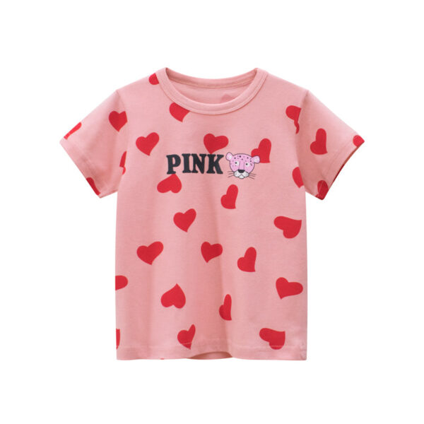 Baby Girls Heart Print Round Collar Short-Sleeved Tee Shirts - Image 11