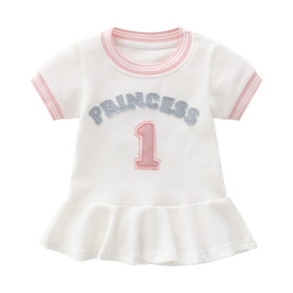 Baby Girl 1pcs Logo Graphic Graphic Side & Neck Striped Design Ruffle Hem Baseball Dress - Image 10