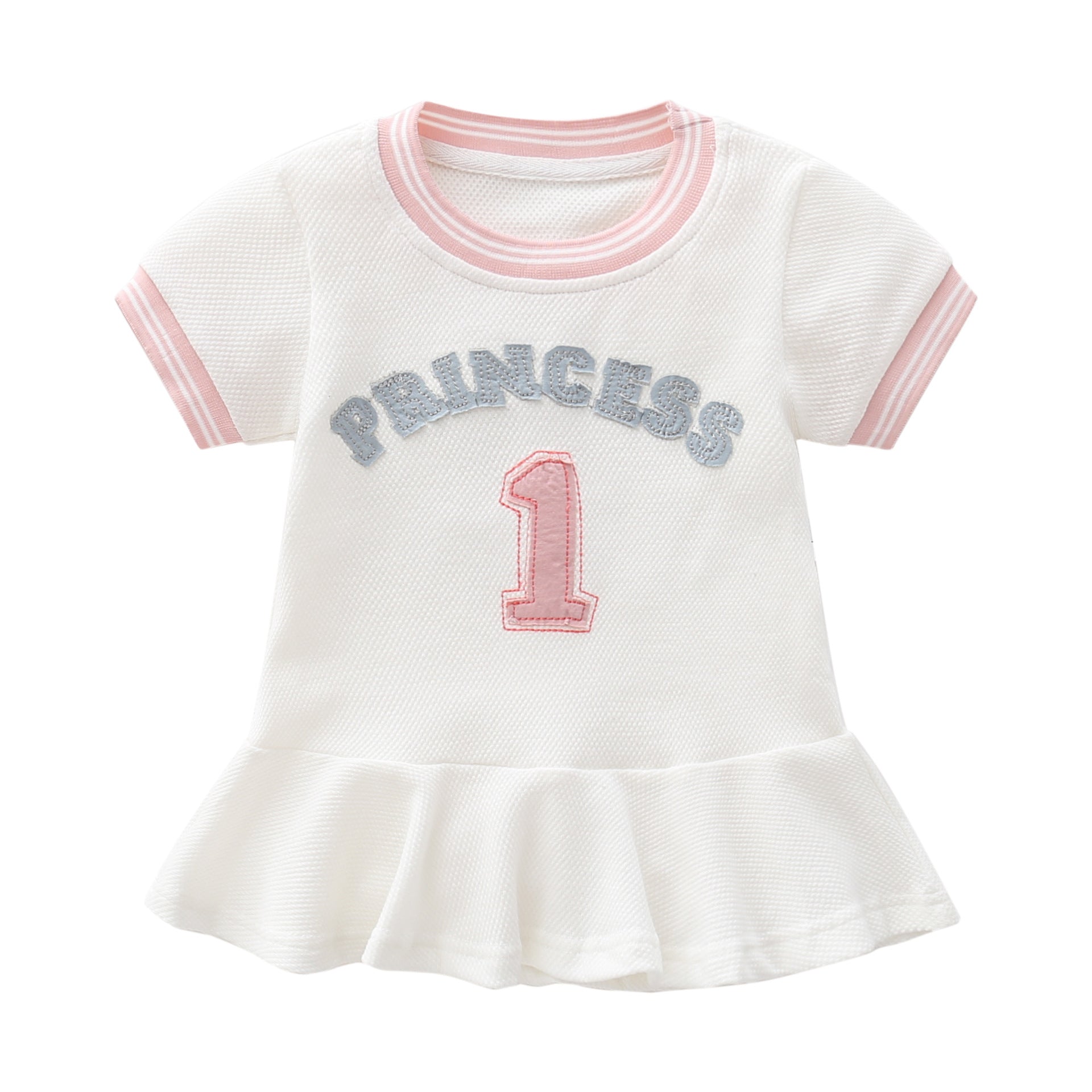 Baby Girl 1pcs Logo Graphic Graphic Side & Neck Striped Design Ruffle Hem Baseball Dress - Image 10