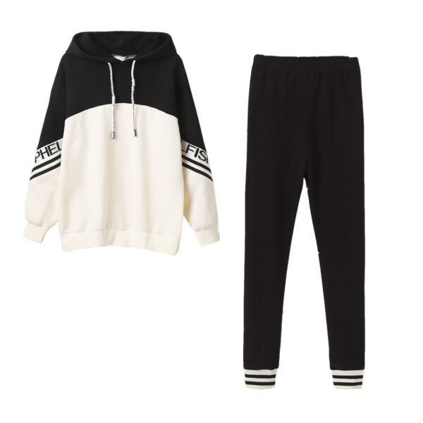 Girls Letters Printing Patchwork Design Hoodie Striped Pants Sets - Image 6