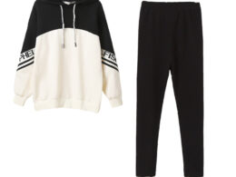 Girls Letters Printing Patchwork Design Hoodie Striped Pants Sets