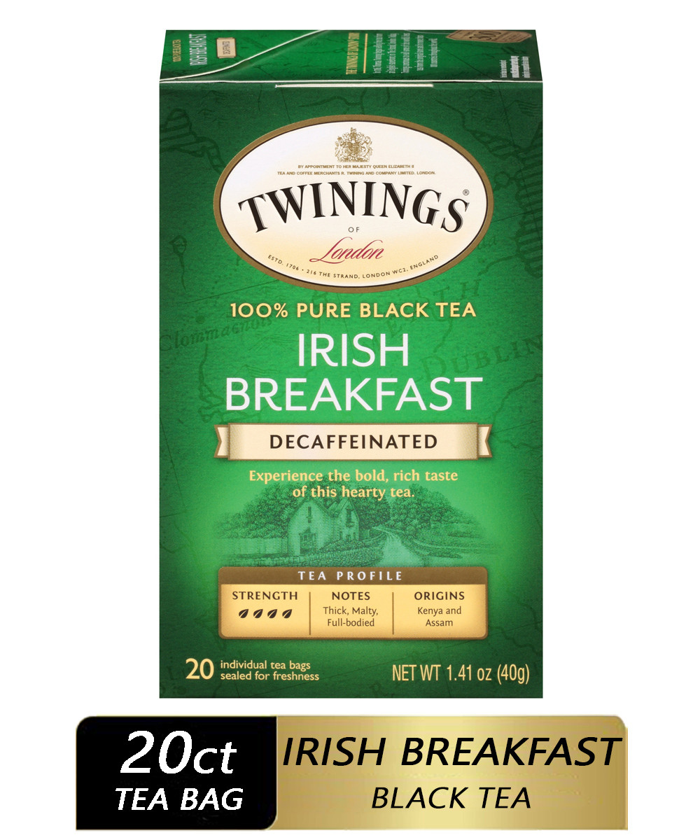Twinings Decaf Irish Breakfast Black Tea 20 Tea Bags (Pack of 6 Boxes)