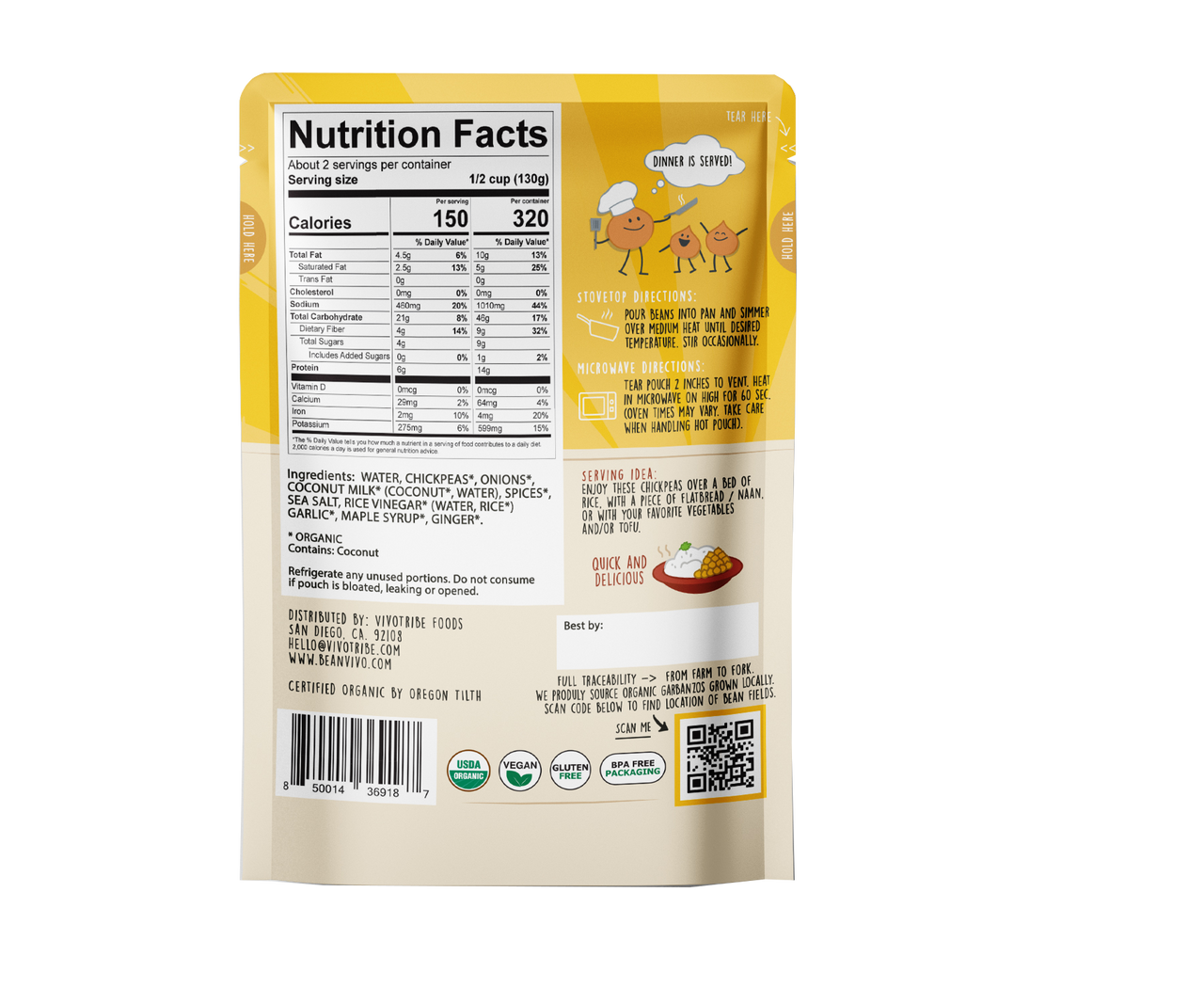 BeanVivo Organic Coconut Curry Chickpeas 10 oz (Pack of 6) - Image 2