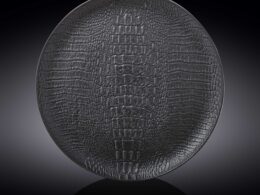 Black Porcelain Slate look Round Plate / Platter With Crocodile Skin Texture 13" inch | 33 Cm