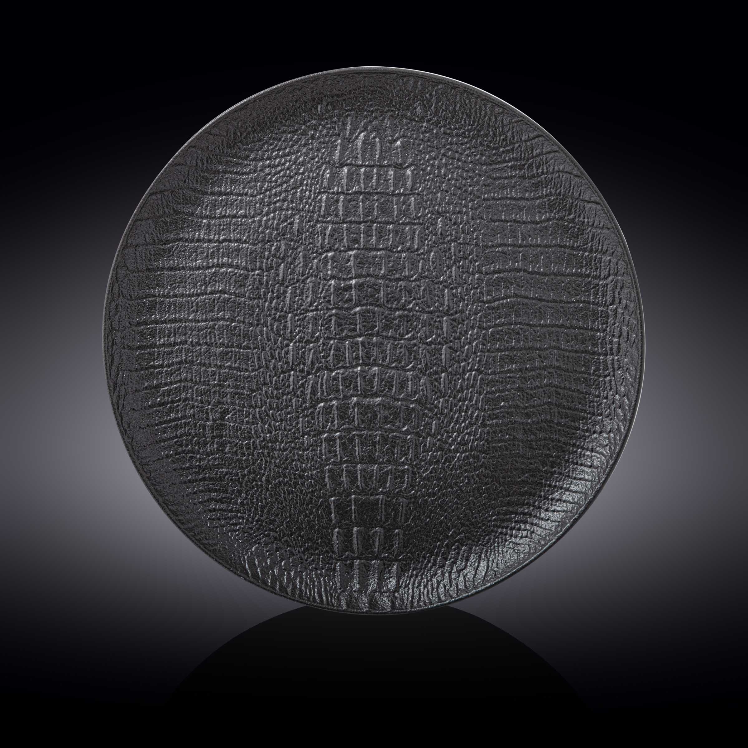 Black Porcelain Slate look Round Plate / Platter With Crocodile Skin Texture 13" inch | 33 Cm
