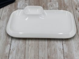 White Rectangular Plate With Sauce Compartment 10" inch X 6" inch|
