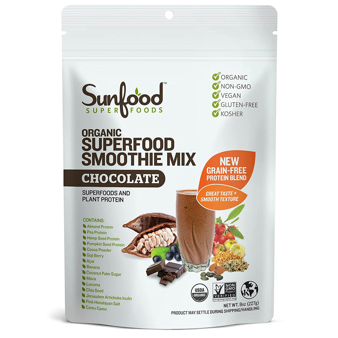Sunfood Organic Chocolate Superfood Smoothie Mix 8 oz