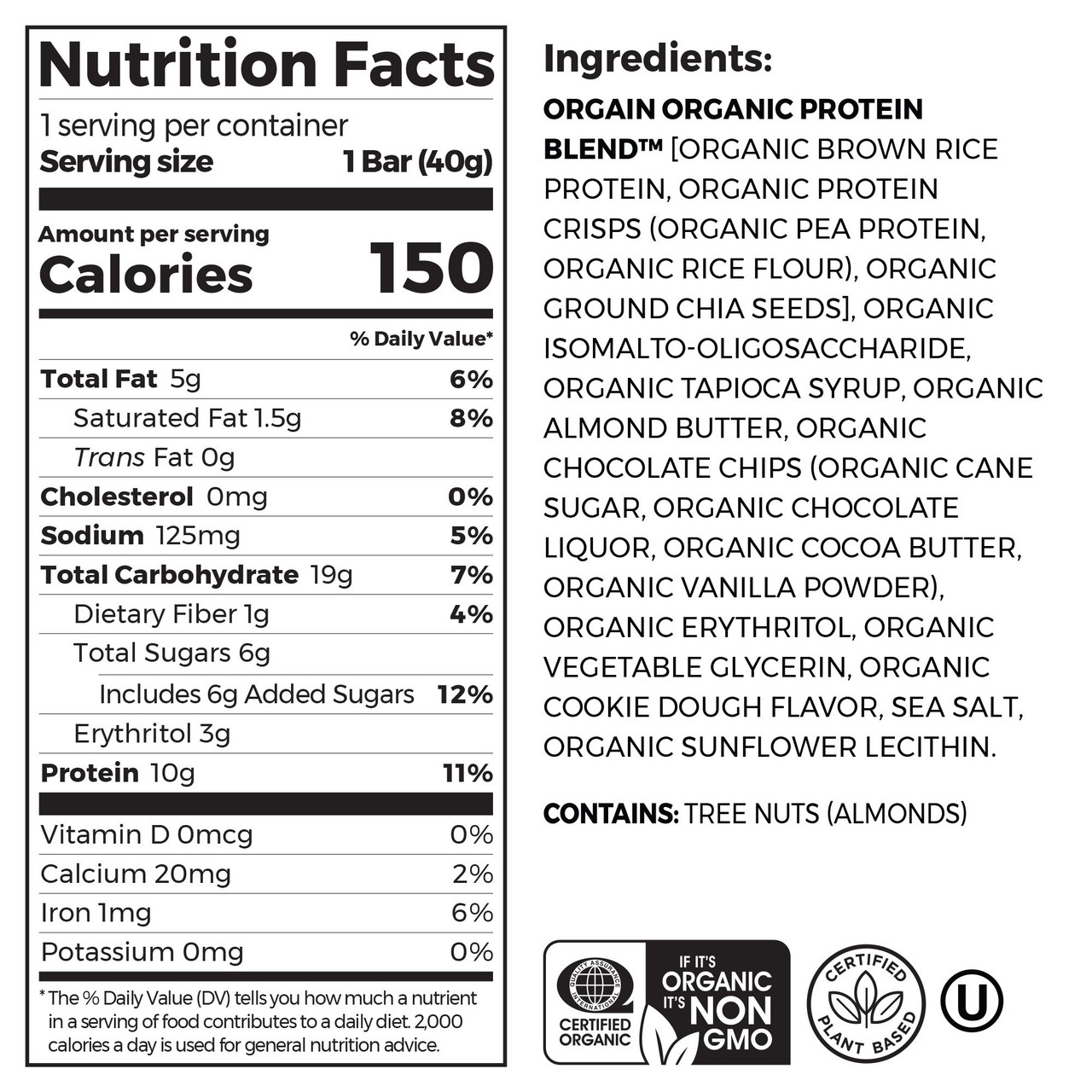 Orgain Organic Cookie Dough Protein Snack Bar 1.41 oz (Pack of 12) - Image 8