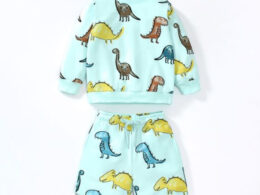 Baby Boy All Over Dinosaur Pattern Hoodie And Shorts Sets
