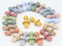 Baby Bear Pattern Complementary Food Training Lovely Silicone Spoon Fork Sets