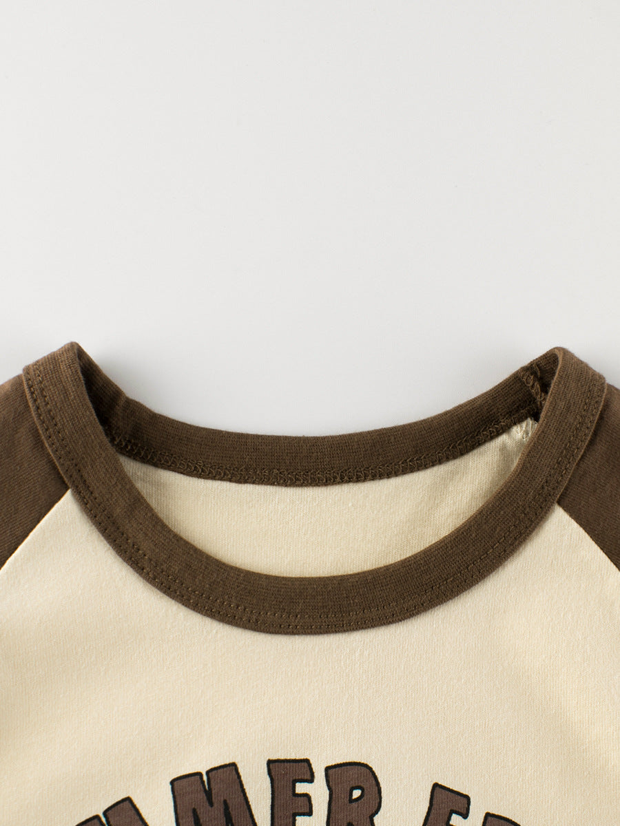 Arrival Kids Girls Cartoon Print Crew Neck Long Sleeves Color Patchwork Top - Image 2