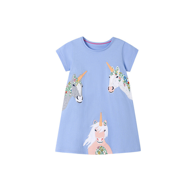 Summer Arrival Unicorn Cartoon Pattern Short Sleeves Dress for Stylish Girls - Image 5