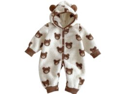 Winter Arrival Baby Cute Teddy Hooded Design Warm Fleece Rompers