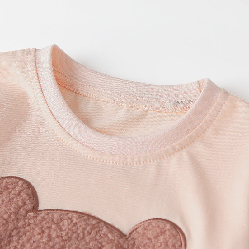 Spring and Autumn Boys Cartoon Teddy Bear Pattern Long Sleeves Top and Striped Pants Clothing Set - Image 2