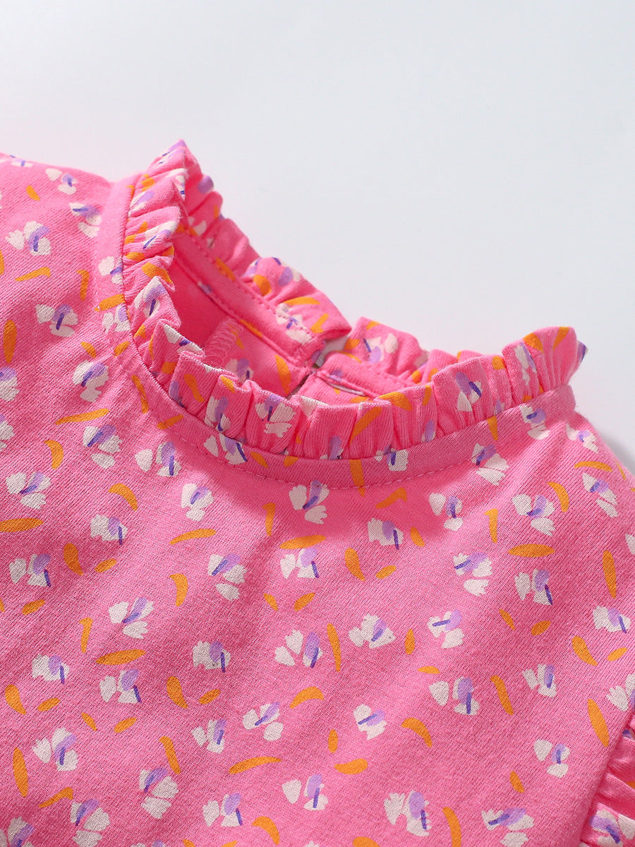 Arrival Autumn Girls Cartoon Elephant And Flowers Pattern Ruffle Neck Long Sleeves Princess Dress - Image 3