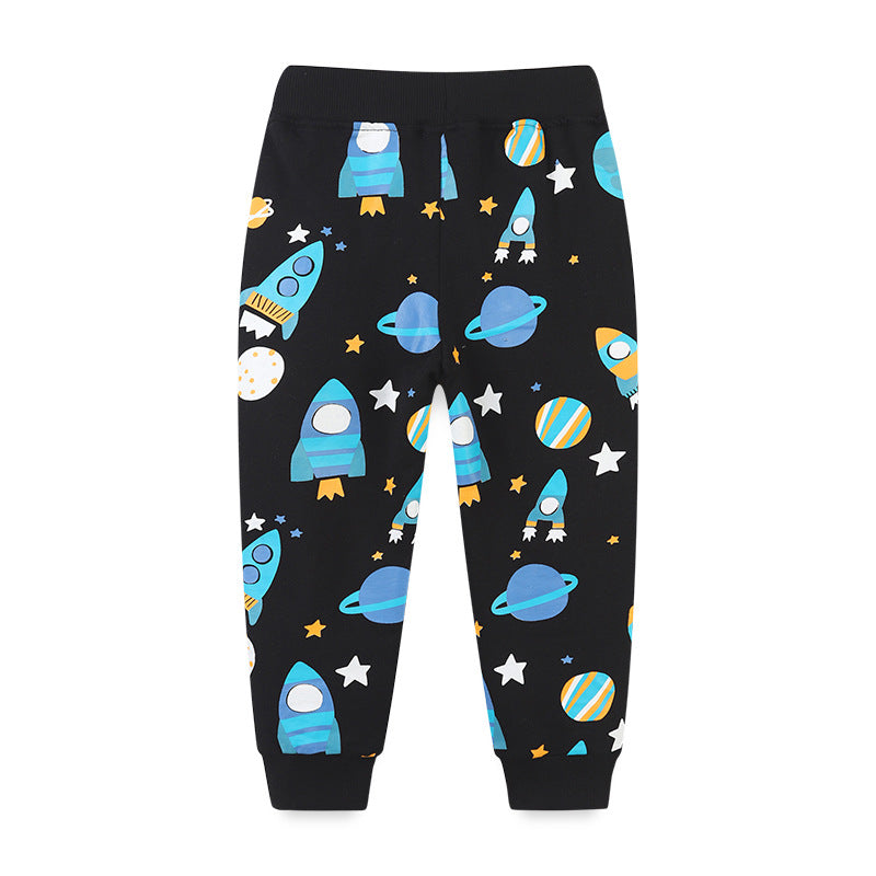 Baby Boy Planet Print Pattern Comfortable Cotton Trousers - Image 2