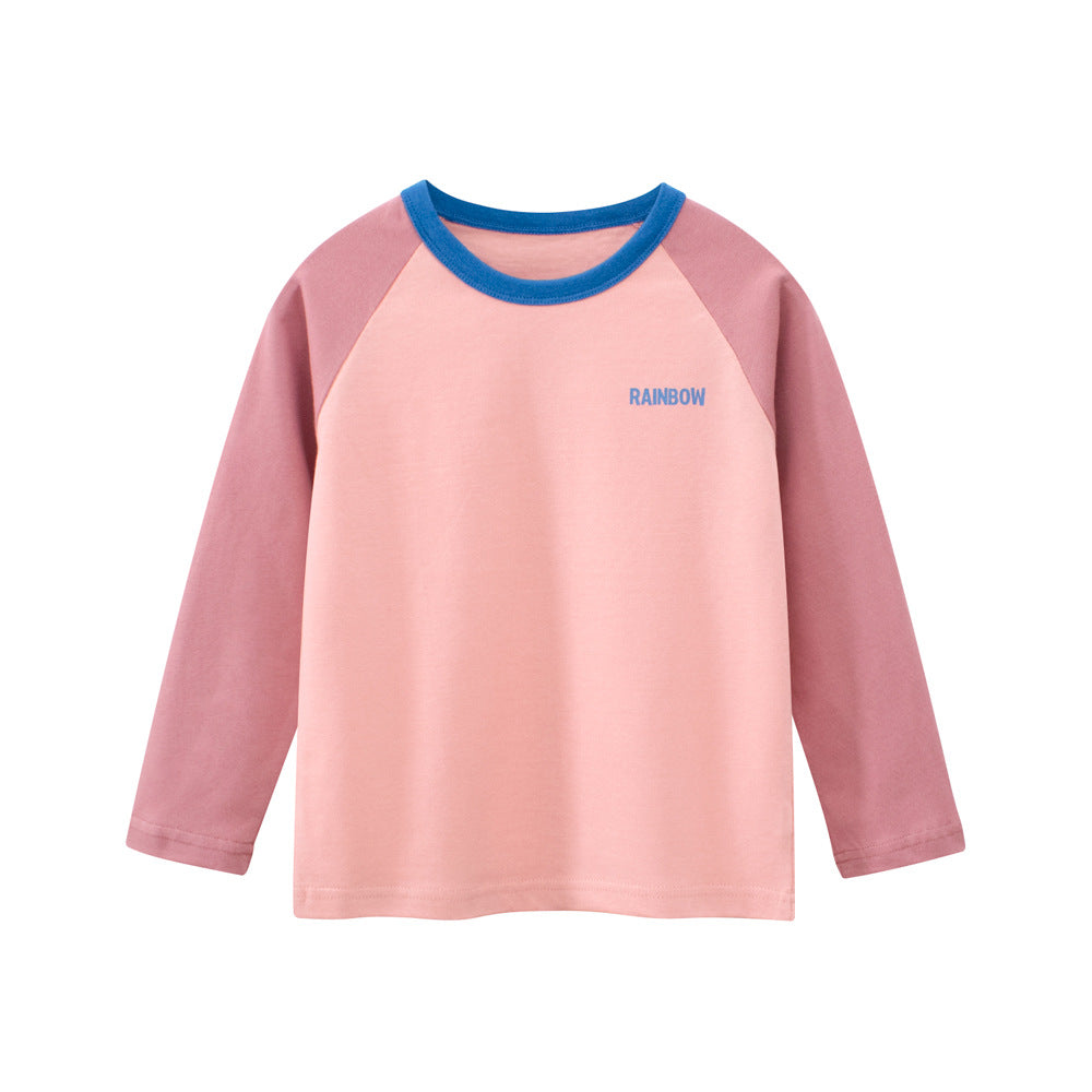 Autumn Baby Kids Girls Letters Pattern Print Long Sleeves Crew Neck Color Patchwork Top Shirt - Image 14
