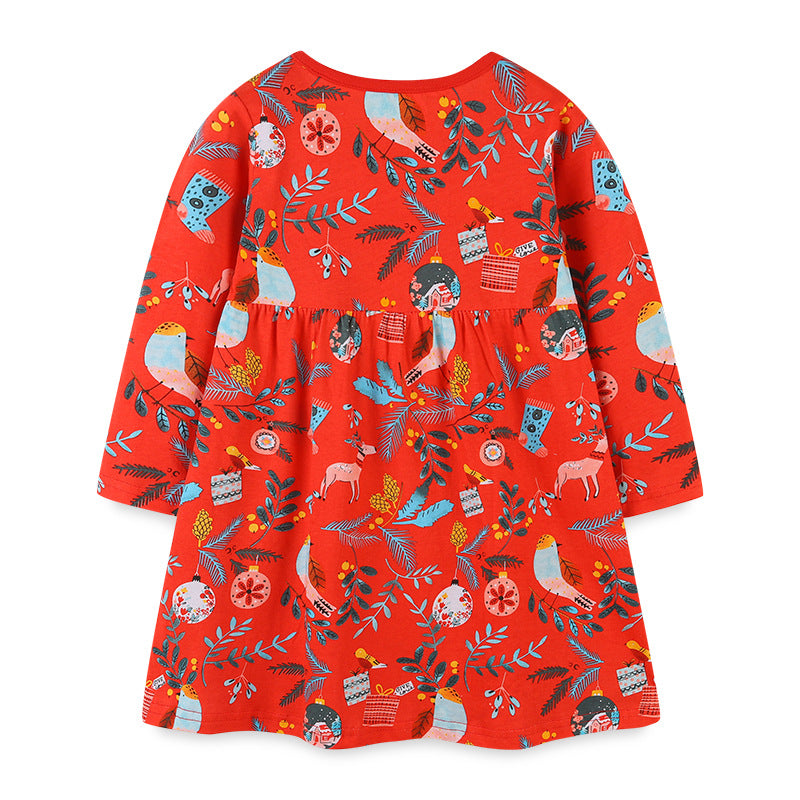 Baby Girl Floral Graphic Long Sleeve A-Line Design Loose Christmas Dress - Image 2