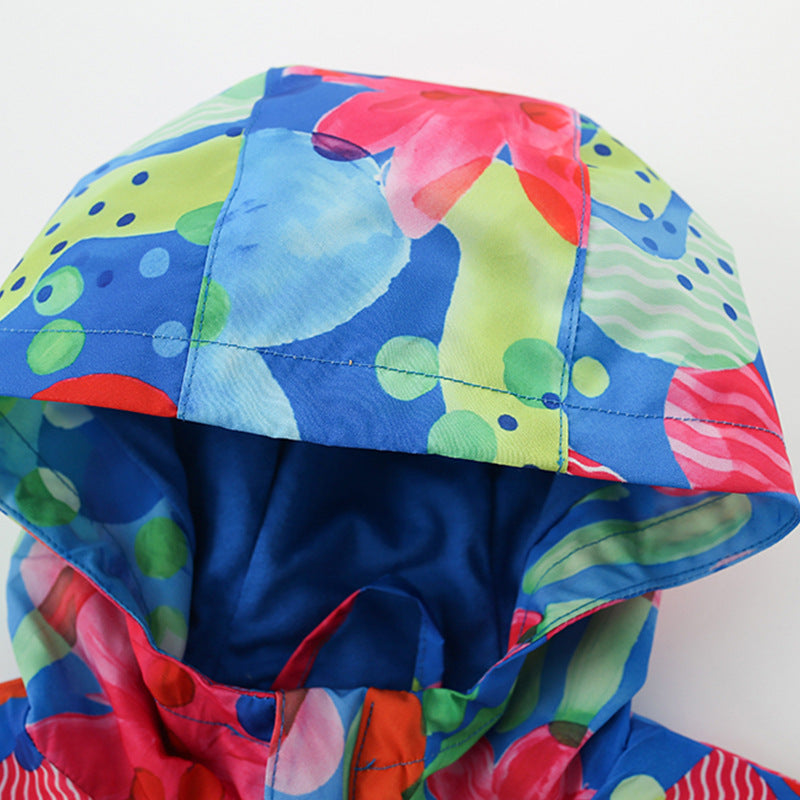 Arrival European and American Style Girls’ Hooded Zip-up Colorful Flowers Pattern Coat with Long Sleeves - Image 2