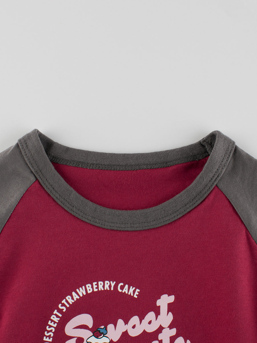 Autumn Arrival Kids Girls Cartoon Print Crew Neck Long Sleeves Color Patchwork Shirt - Image 5