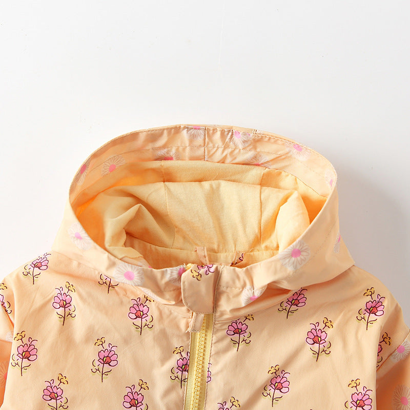 Arrival European and American Style Girls’ Hooded Zip-up Floral Pattern Coat with Long Sleeves - Image 2