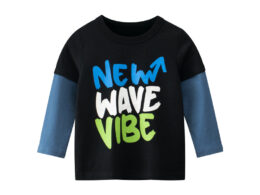 Boys Wave Vibe Print Long-Sleeved Round Collar T-Shirt In Spring