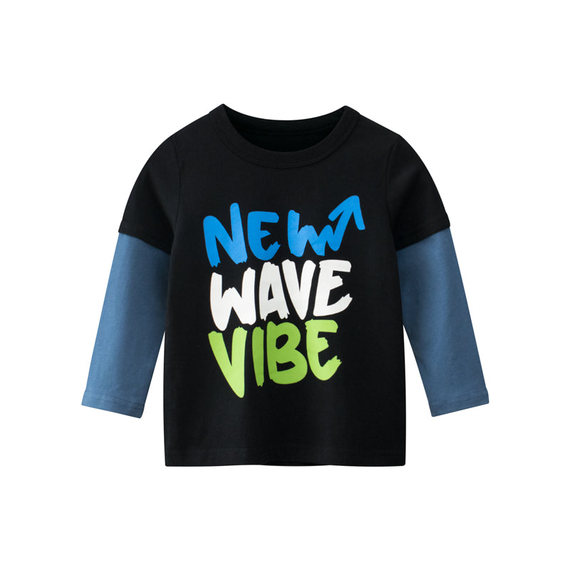 Boys Wave Vibe Print Long-Sleeved Round Collar T-Shirt In Spring - Image 16
