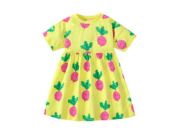 Summer Arrival Cartoon Radish Pattern Short Sleeves Dress for Stylish