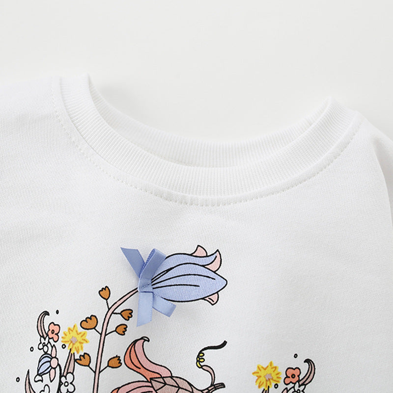 Autumn and Spring Arrival Flowers and Cartoon Pattern Long Sleeves Pullover for Stylish Girls - Image 2