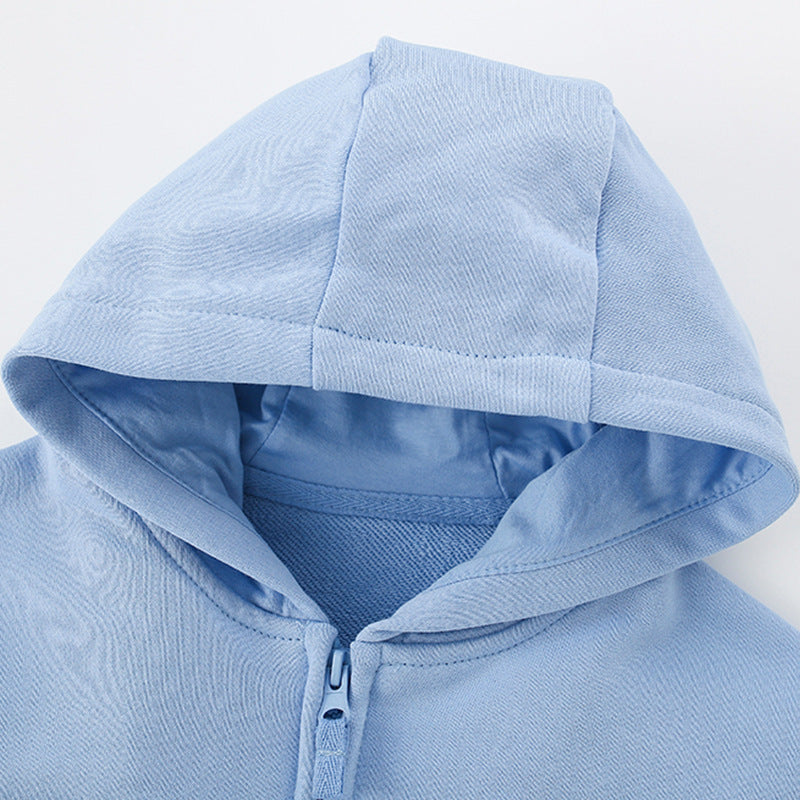 Arrival European and American Style Girls’ Hooded Zip-up Solid Color Coat with Long Sleeves - Image 3