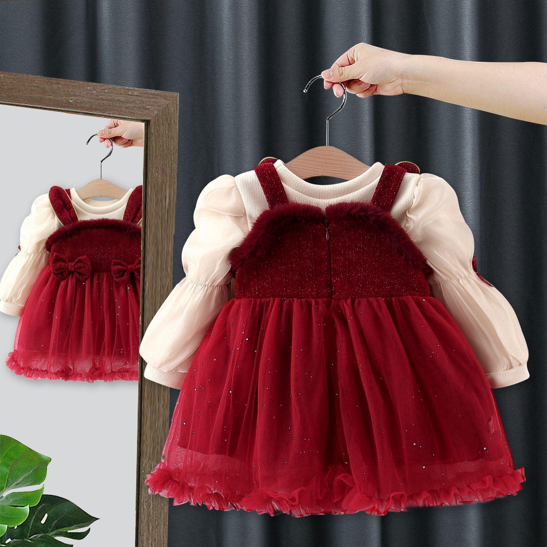 Autumn and Winter Arrival Baby Girls Long Sleeves Crew Neck Top and Rabbit Design Dress - Image 3