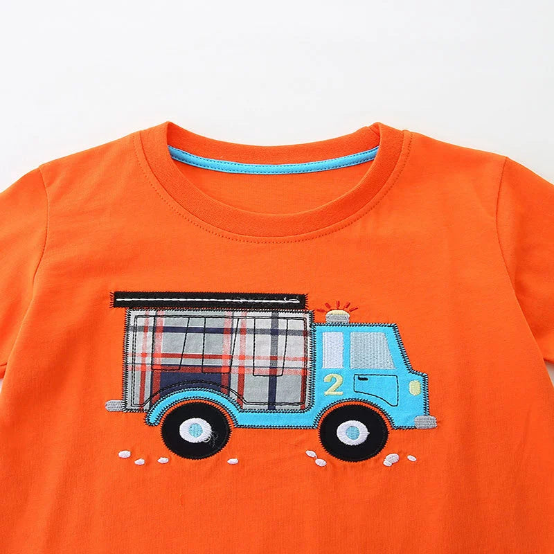 Summer Baby Kids Cartoon Truck Pattern T-shirt and Plaid Shorts Color Patchwork Clothing Set for Boys - Image 3