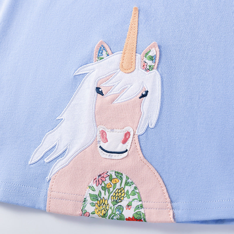 Summer Arrival Unicorn Cartoon Pattern Short Sleeves Dress for Stylish Girls - Image 2