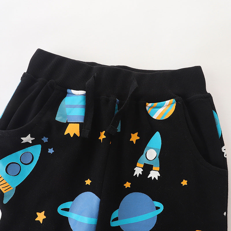 Baby Boy Planet Print Pattern Comfortable Cotton Trousers - Image 3