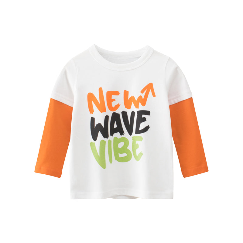 Boys Wave Vibe Print Long-Sleeved Round Collar T-Shirt In Spring - Image 7