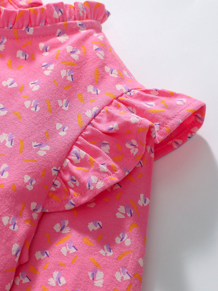 Arrival Autumn Girls Cartoon Elephant And Flowers Pattern Ruffle Neck Long Sleeves Princess Dress - Image 4